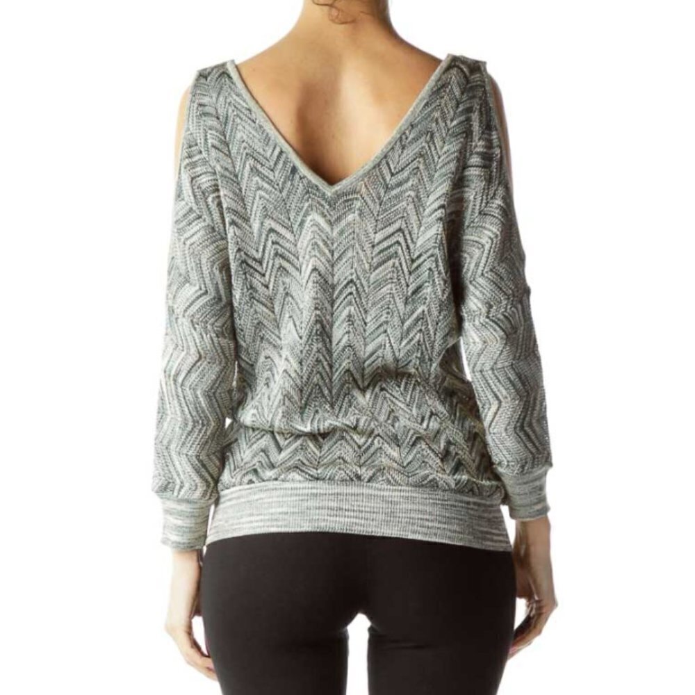 INC Green Beige Off-Shoulder Metallic Knit Top - Picture 3 of 3